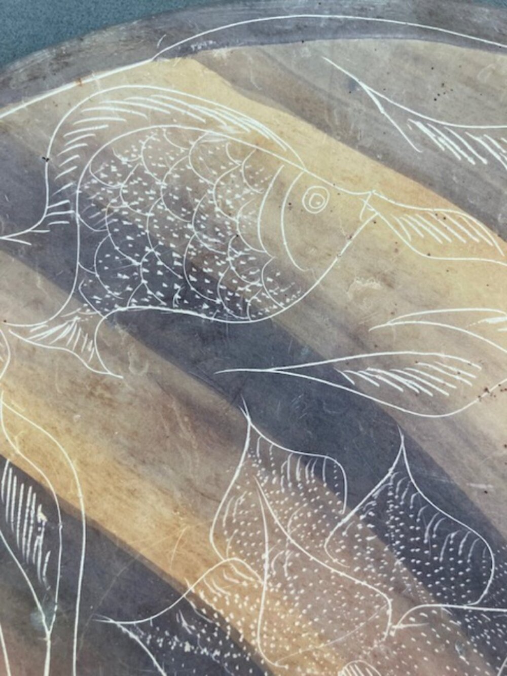Soapstone Dish Kenyan 11" Hand Carved from Kenya Etched Fish Floral African Art